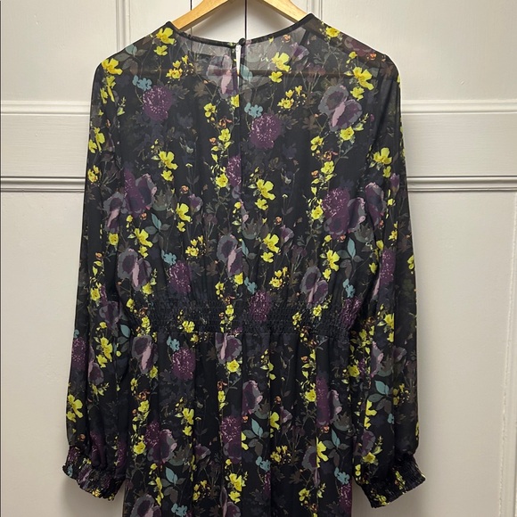 Unique21 Floral Long Sleeve Dress in Black with Purple and Yellow - Picture 10 of 12